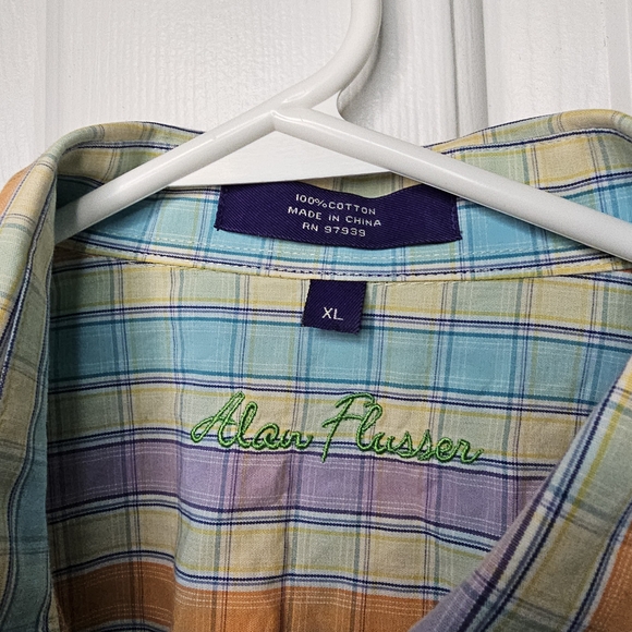Alan Flusser Pastel Plaid Men's Shirt Men's Size XL - Picture 7 of 11